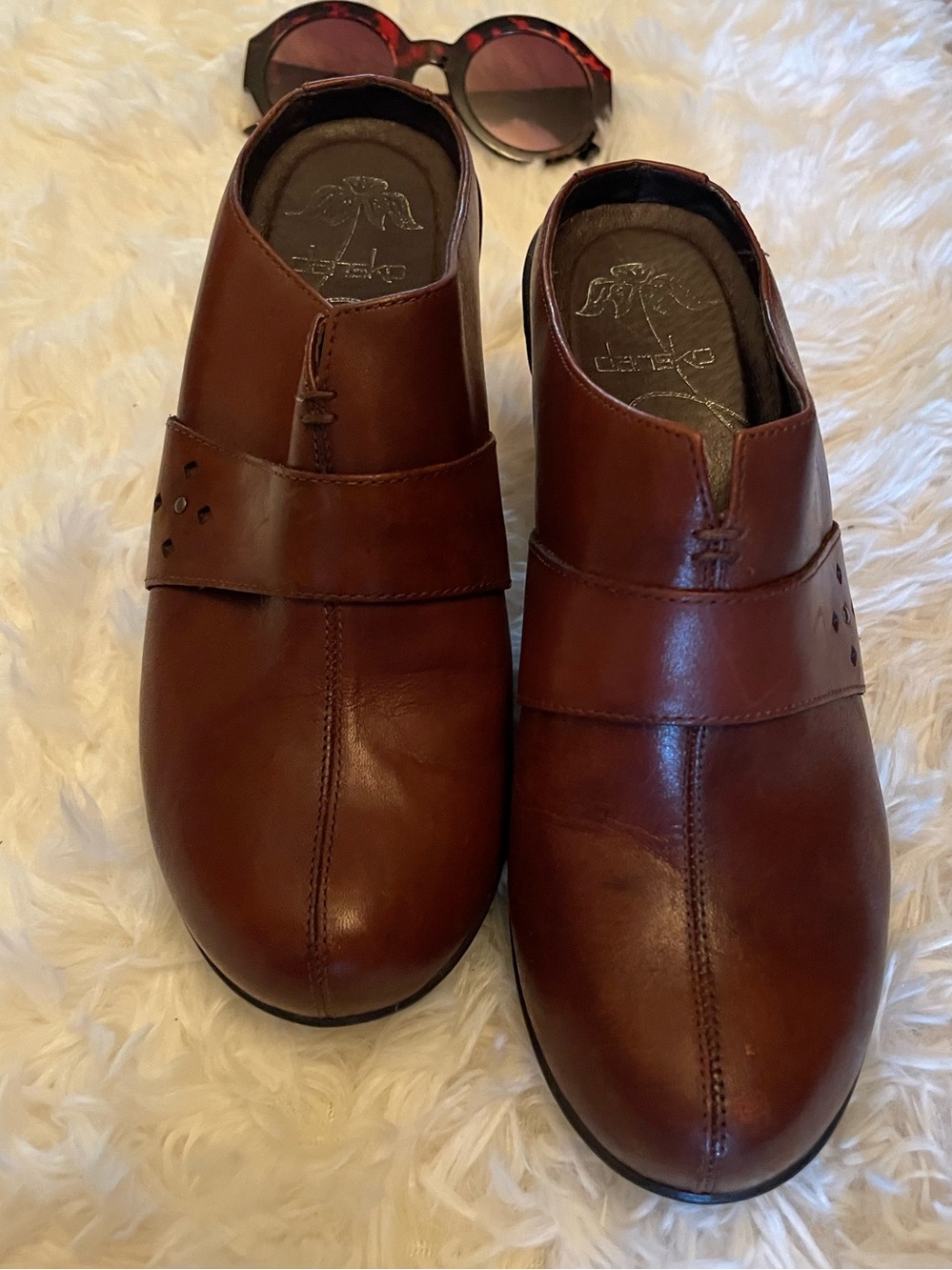 Dansko Teak Brown Leather Clog Wedge Mules 38 EU Nurse Comfort